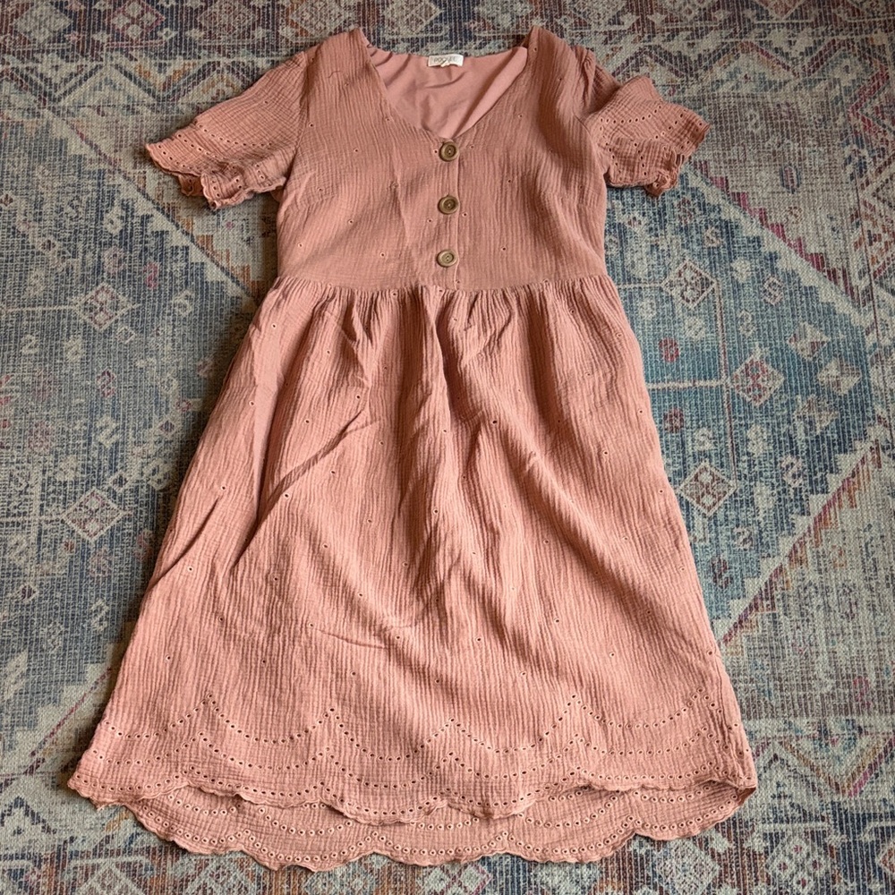 Roolee Pink Midi Dress with Button Detail